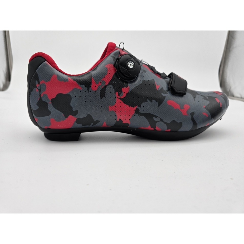Speed Cycling Shoes Mens Size 13 Black Red Camouflage 3 Cleat Speed Tie Strap - Picture 5 of 10